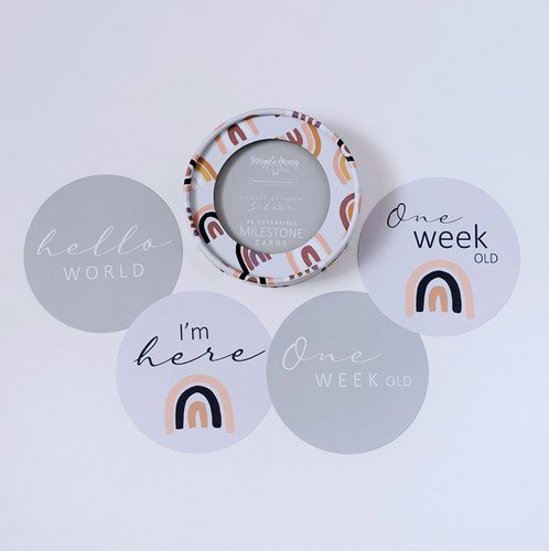 Snuggle Hunny Kids Sunset Rainbow & Silver Reversible Milestone Cards